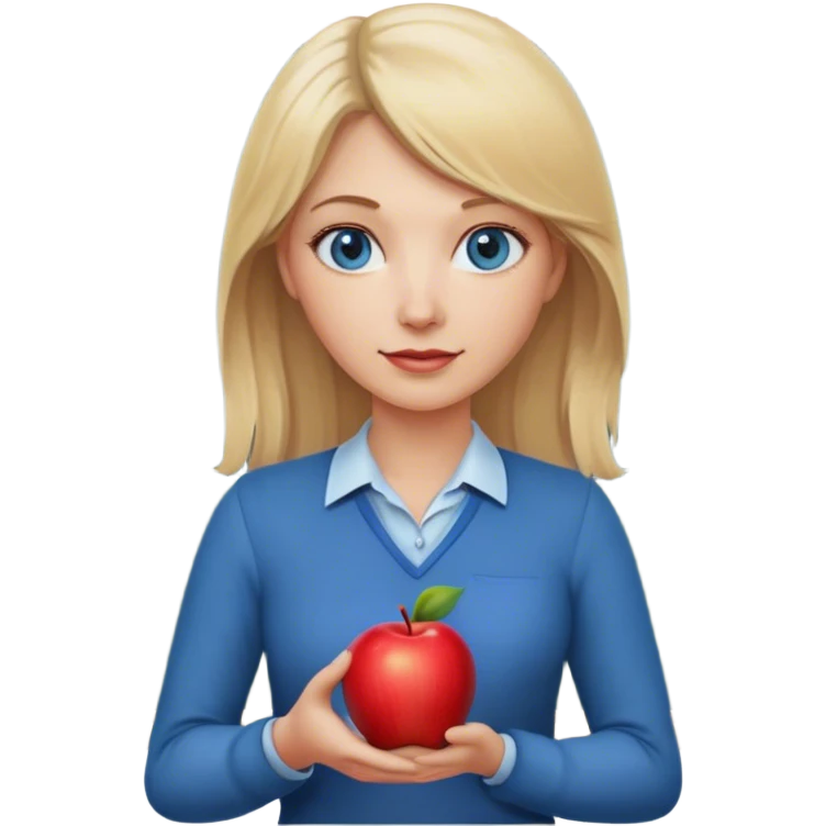 blonde hair blue eyes teacher female with one apple and chalkboard emoji