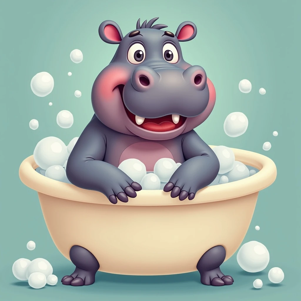 happy hippo with bubbles in bathtub emoji