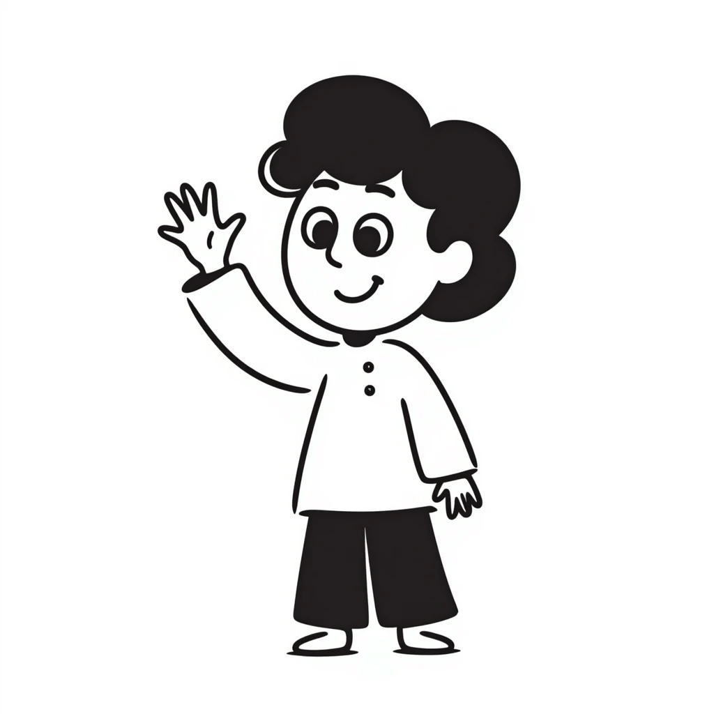 cute gibberling character, hand-drawn look, waving, sketchy lines emoji