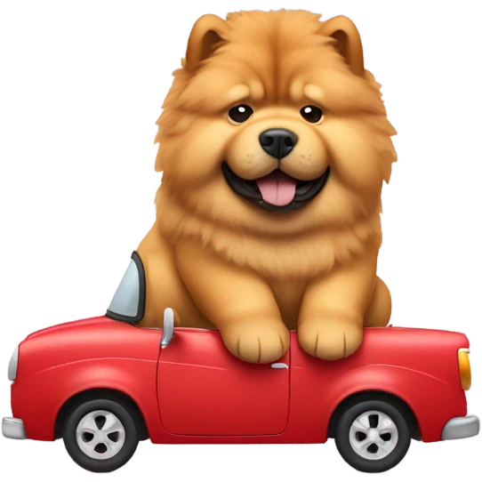 Chow Chow dog riding red car emoji