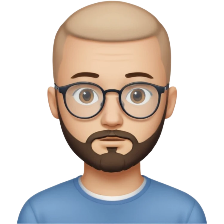 он лысый должен быть очень молодой парень лет 18 , очень тонкие очки, а так же борода нужно прямо еще моложе emoji