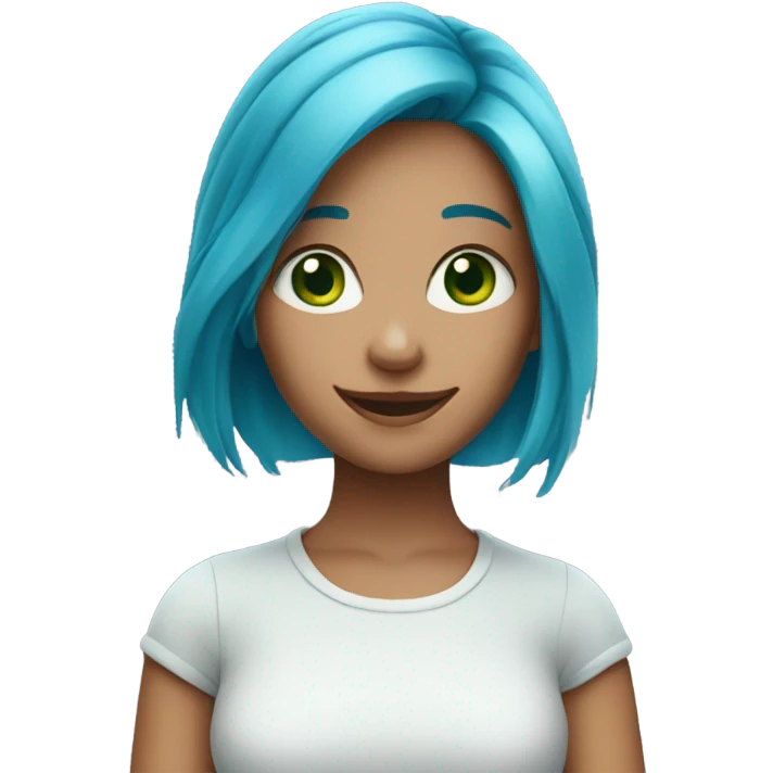 smiling girl with blue hair green eyes emoji