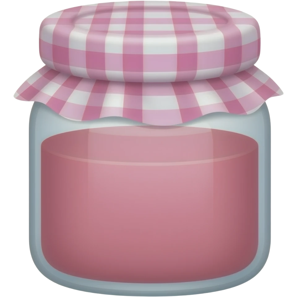 Pink and white checkered jam lid jam jar with light pink translucent strawberry jam inside normal jam container emoji