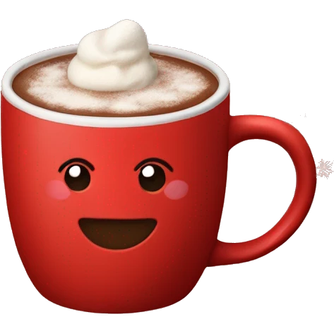 Hot chocolate in a red mug with snowflakes on it emoji