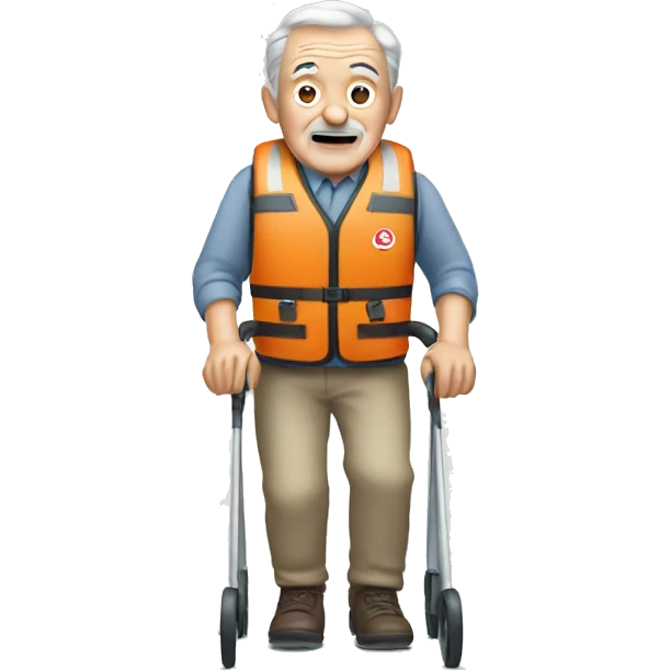 Old man with walker, life vest  emoji