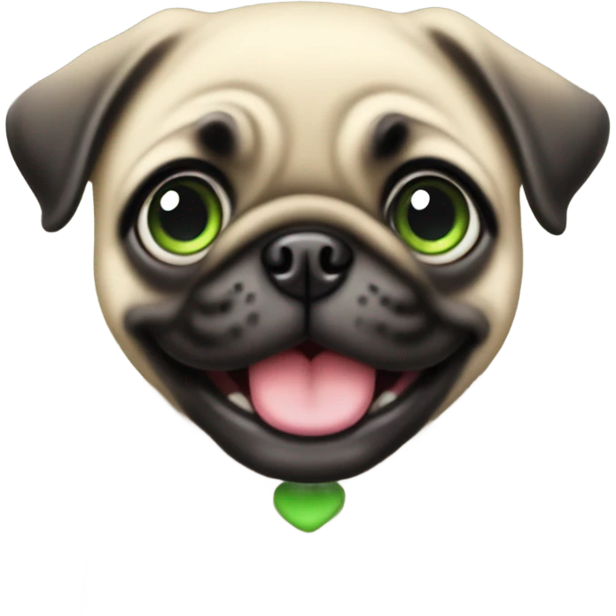 Cute Baby pug with big green eyes happy  emoji