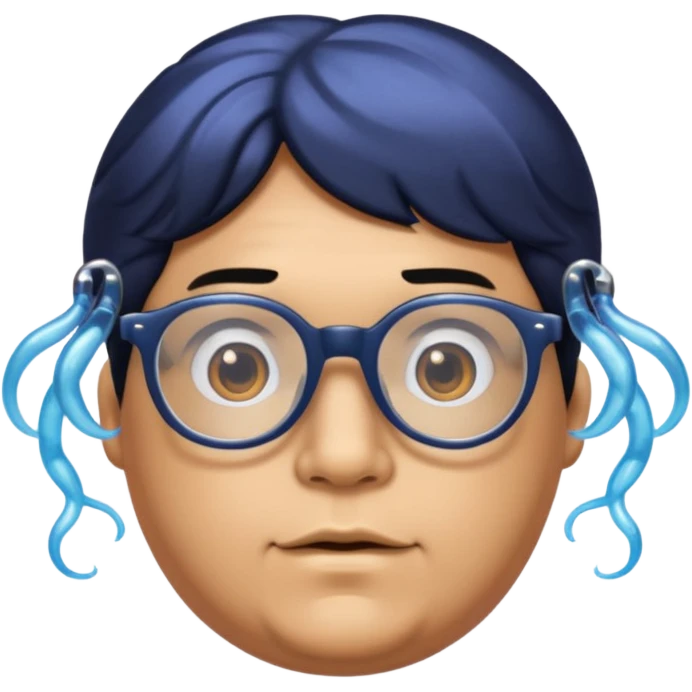 make a guy from portugal that has glasses and has a good jawline and a little cheeky cheeks and black hair that spreads like sauce and make him glossy and shiny emoji