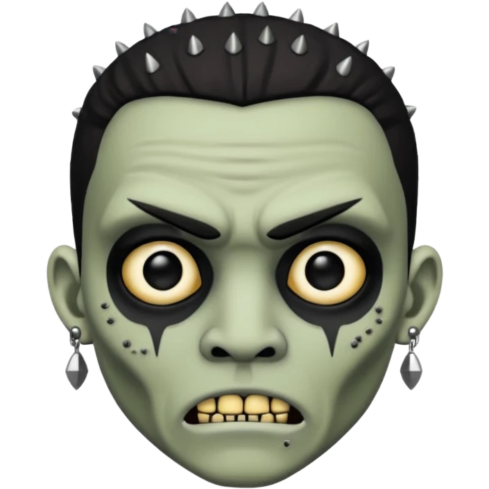 Zumbi man, white, black eye, studded earrings on both ears emoji