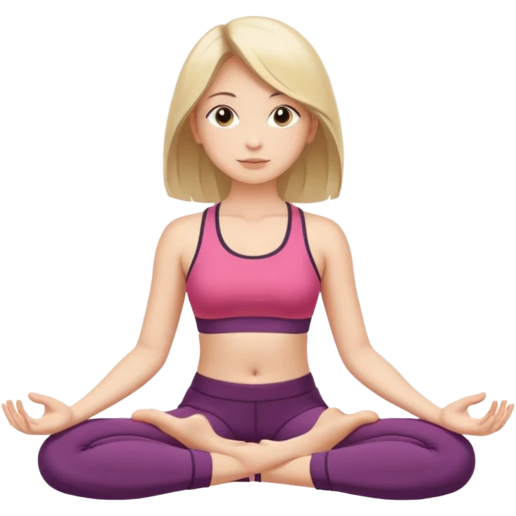 The same girl is sitting in a lotus position, with shoulder-length hair and sportswear. emoji