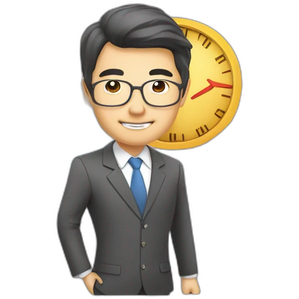 Middle-aged Asian male investment manager，background with Stock market trend chart emoji