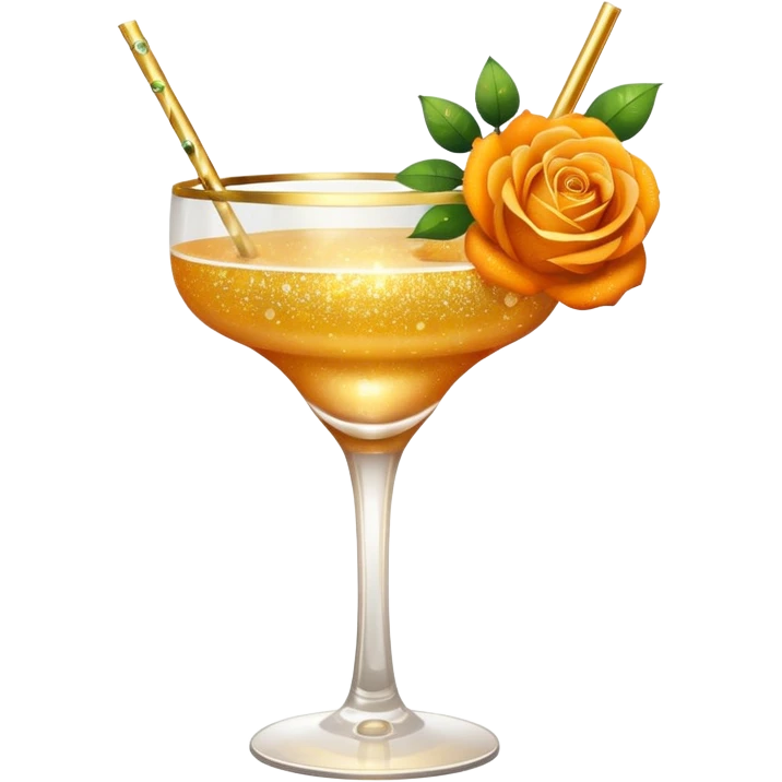 Glittery golden mocktail with orange roses emoji