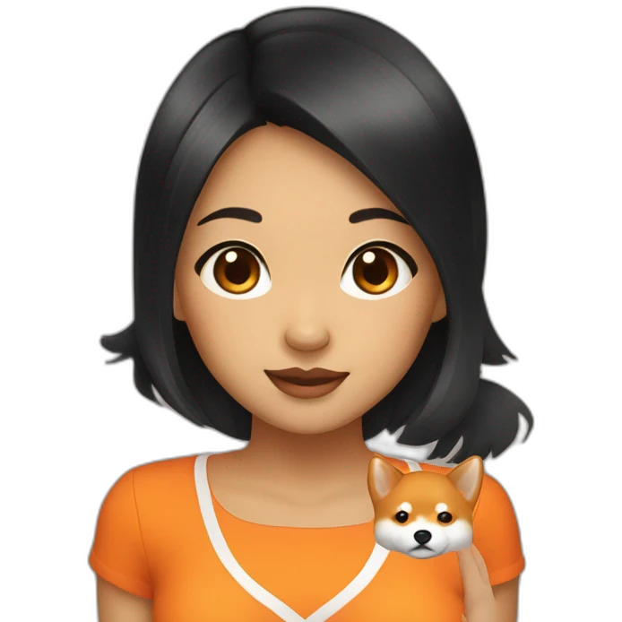 Black hair girl with orange color shiba inu emoji