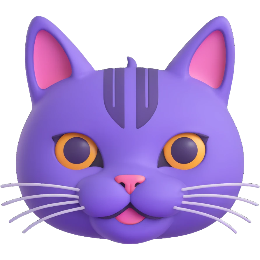 purple cat face, cute and expressive emoji
