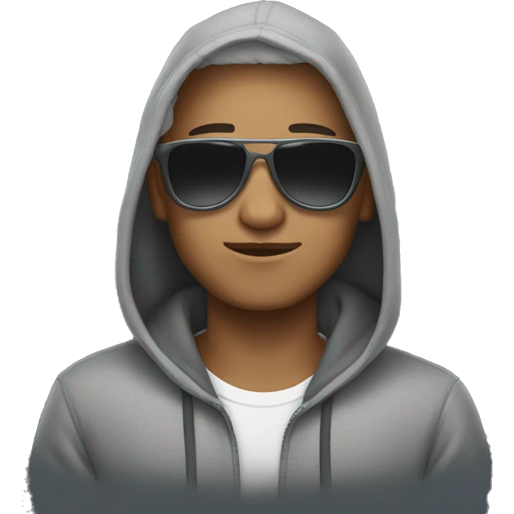 Person in grey hoodie wearing sunglasses emoji
