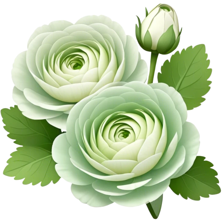 Two white and light green Ranunculus flowers emoji