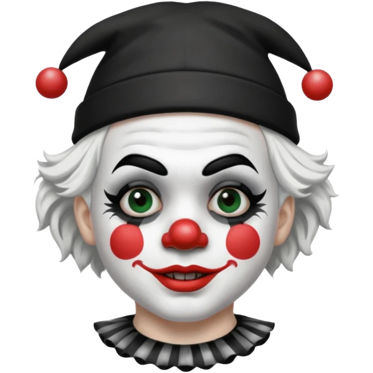 маленький озлобленный клоун в черно-белых тонах в маленькой шляпе-колпаке (никаких других цветов)

черно-белое лицо, черно-белые волосы emoji