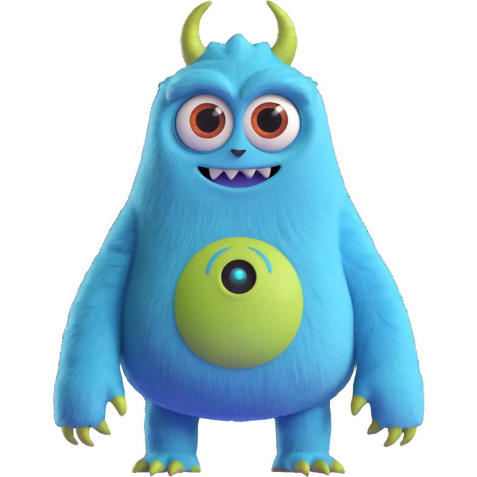 friendly colorful monster with big eyes and fuzzy body like in Monsters Inc emoji