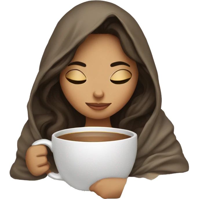 girl brunette inside a blanket sipping coffee eyes closed emoji