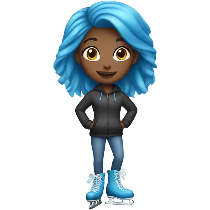Black girl with blue hair on ice skates emoji