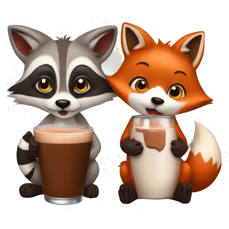 Fox drinking chocolate milk with a raccoon emoji