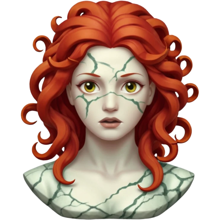 white cracked marble statue head medusa red hair marble emoji