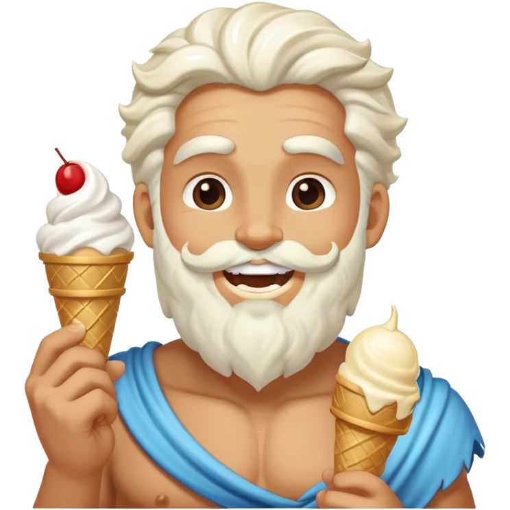 smiling Zeus eating white ice cream holding thunderbolt emoji