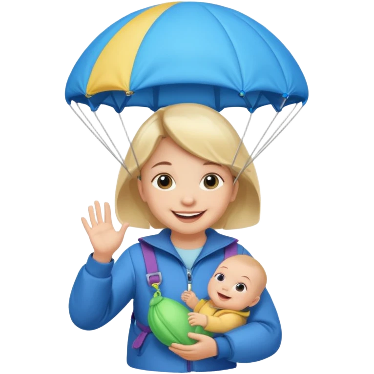 Skydiving girl baby with parachute and UFO blue emoji