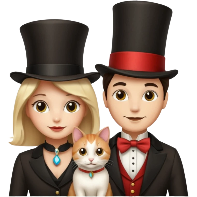 magician couple and their pet cat emoji