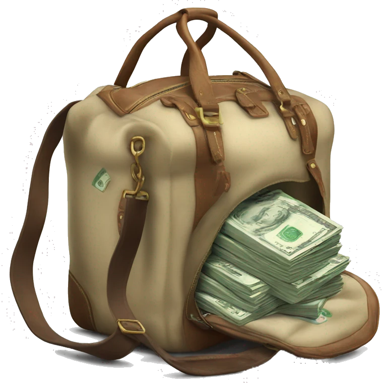 photorealistic Travel bag full of money emoji