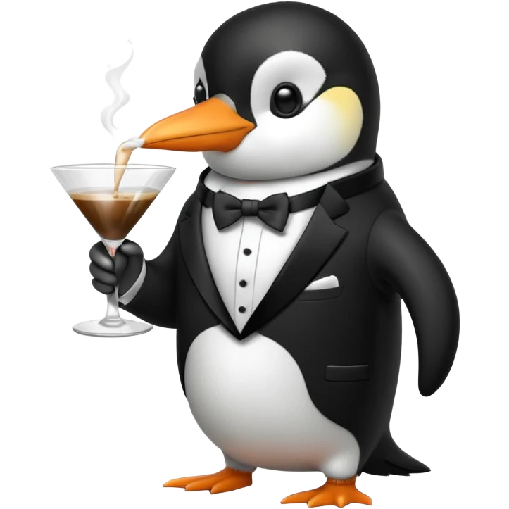 Penguin drinking a coffee in a martini glass emoji