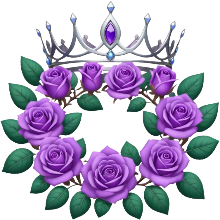 Purple rose with silver tiara and a purple emblem leaf wreath emoji