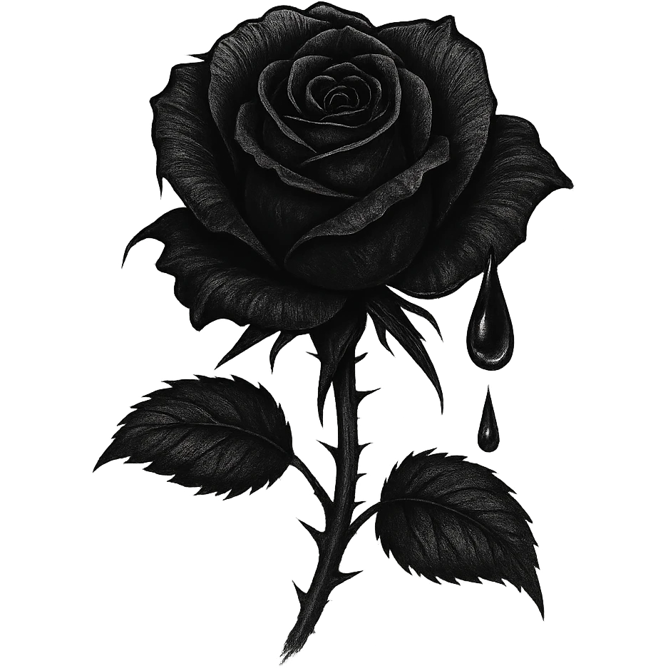 emo object, black rose with a single tear emoji