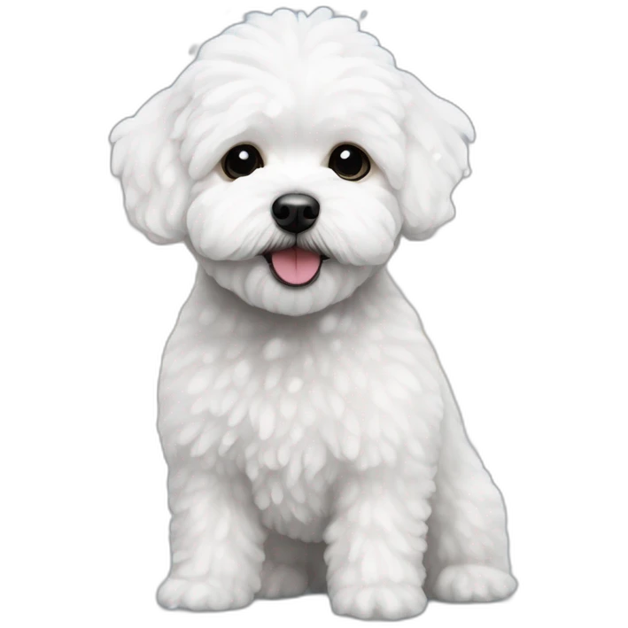 white maltipoo in the winter, having snow on the nose emoji