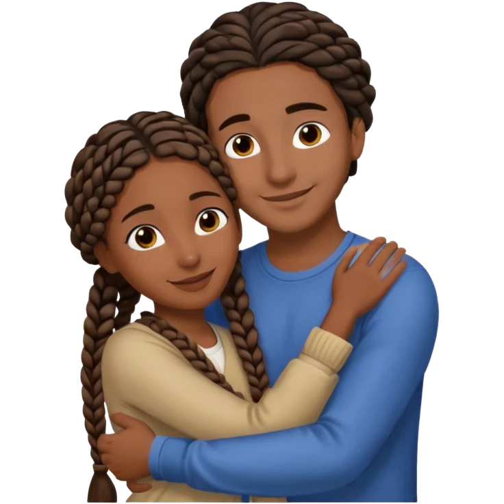 dark skin, black girl with black and brown braids, hugging her middle eastern boyfriend with brown hair and medium to light skin emoji