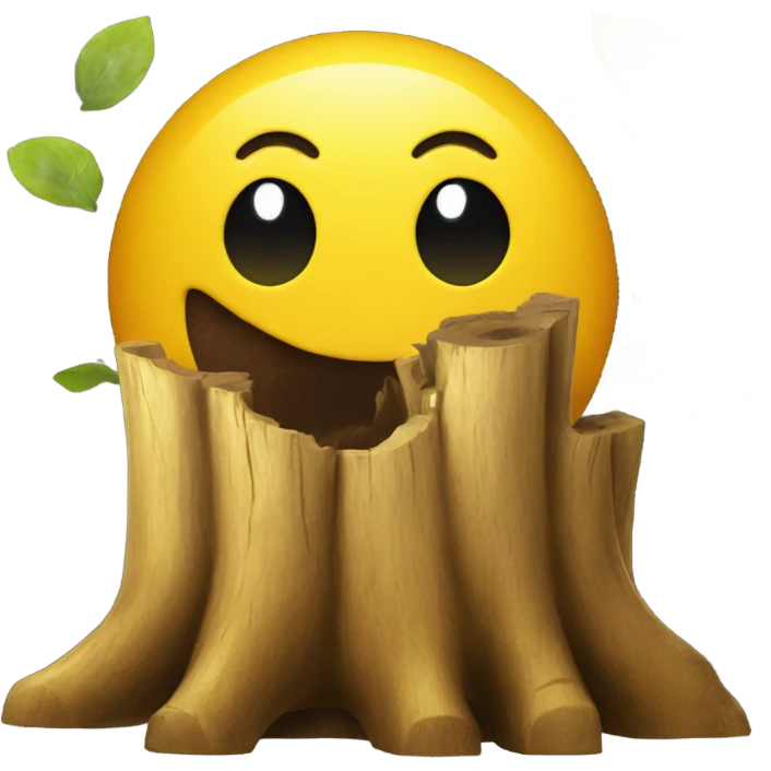 yellow emoji with yellow tree stump in mouth emoji