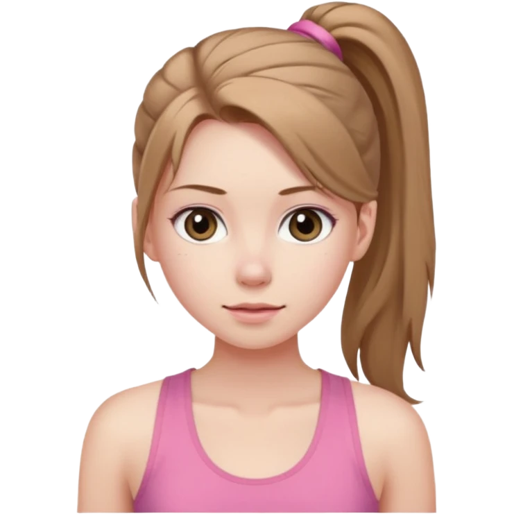 Девушка, бледная кожа, светло русые, длинные волосы, собранные в хвост, серые глаза, розовая майка без рукавов  emoji