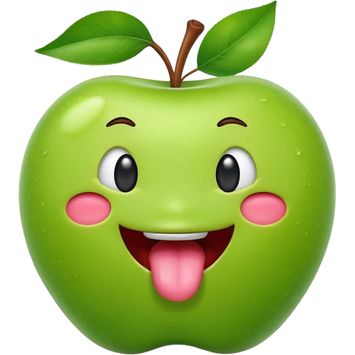 create a green apple showing the tongue on IOS style same pattern as the real iphone emojis, should look cute emoji