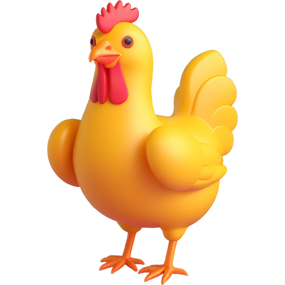stylized 3D render chicken jockey exaggerated features glossy finish playful expression emoji