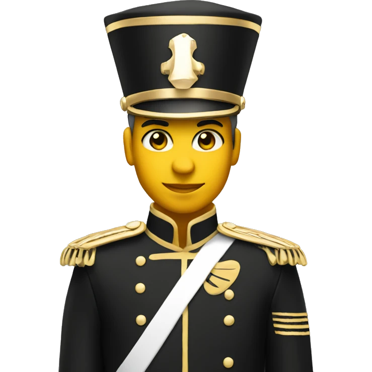 A marching band drum major in a black and gold uniform  emoji