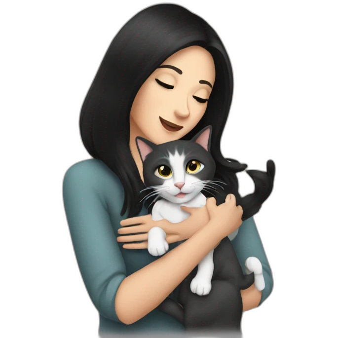 dark haired lady stroking a cat emoji