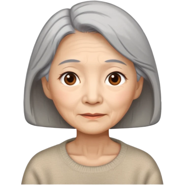 Elderly Chinese woman with gray hair, brown eyes with wise expression lines, beige sweater emoji