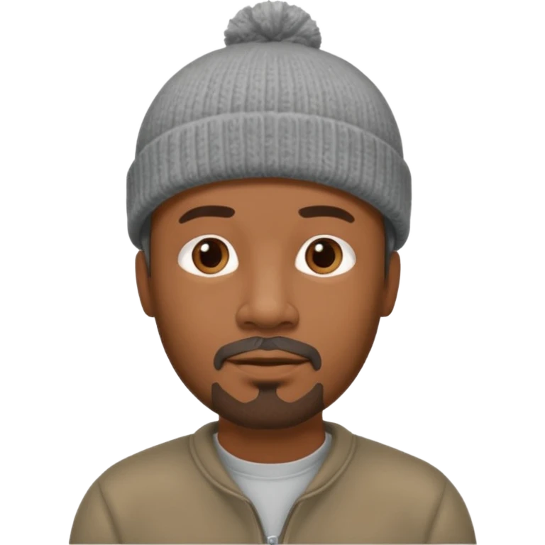 Middle-aged black man, goatee, wearing gray beanie emoji