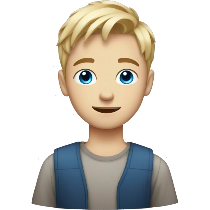 Blonde teen boy with medium short hair, blue eyes, having heart eyes looking to the camera emoji