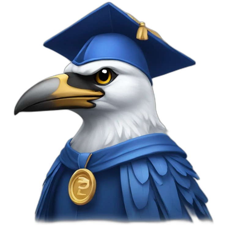Blue Crow with alumni hat and mantle emoji
