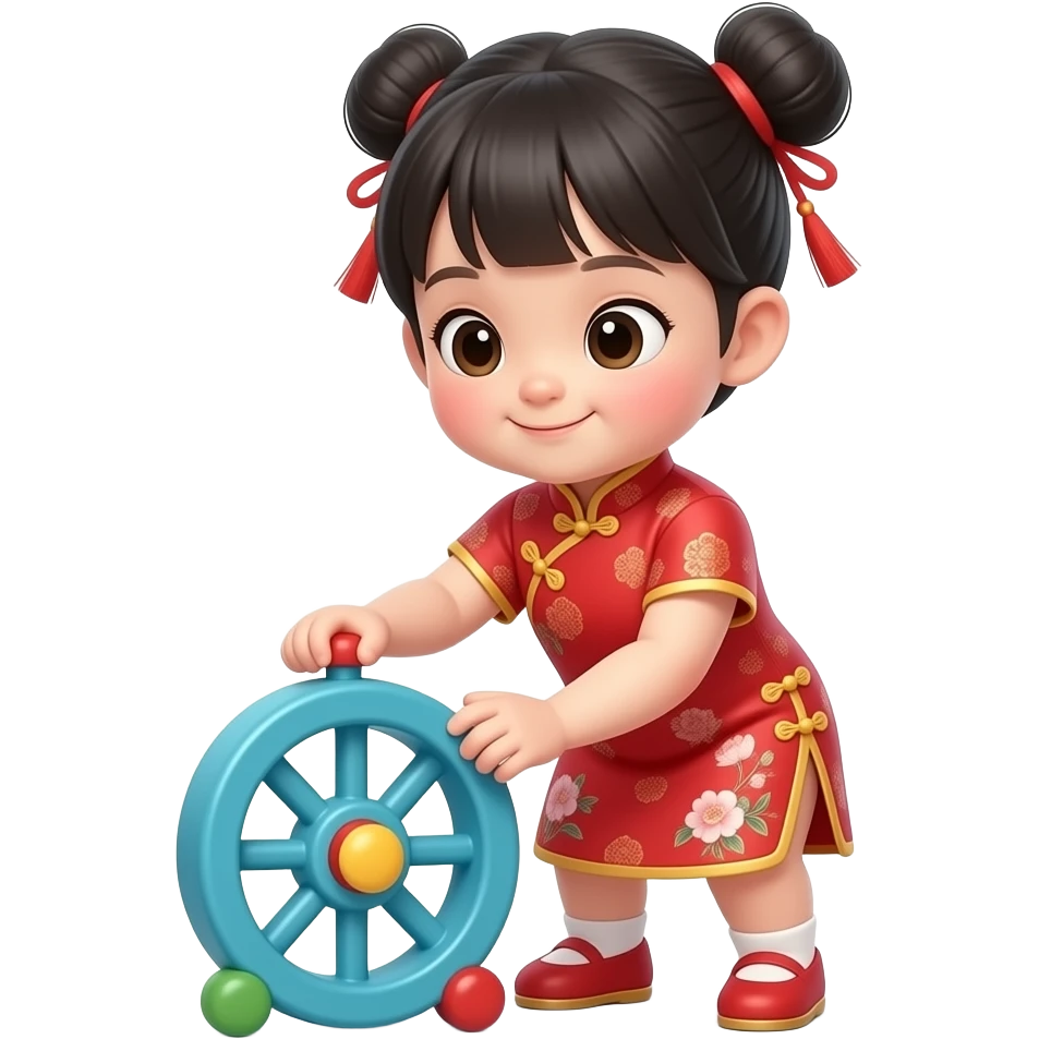 chinese dress cute asian kid playing with wheel emoji