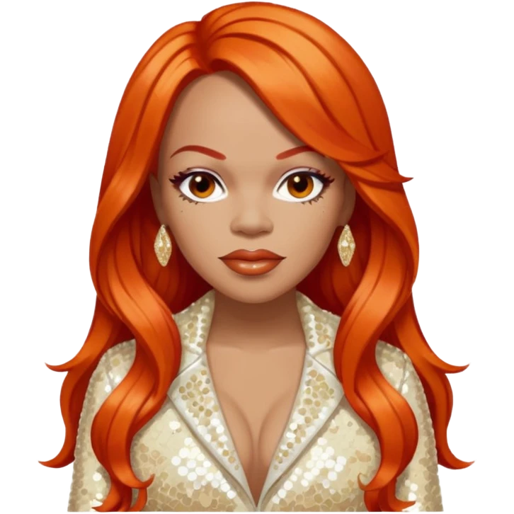 Faith Evans with long orange-red hair, ivory sequin outfit  emoji