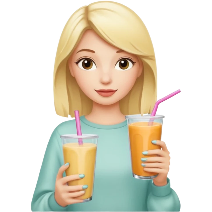A coquette blonde girl holding a smoothie in her hand emoji