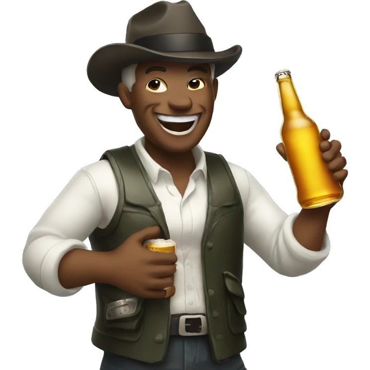 Laughing gangster with beer bottle emoji
