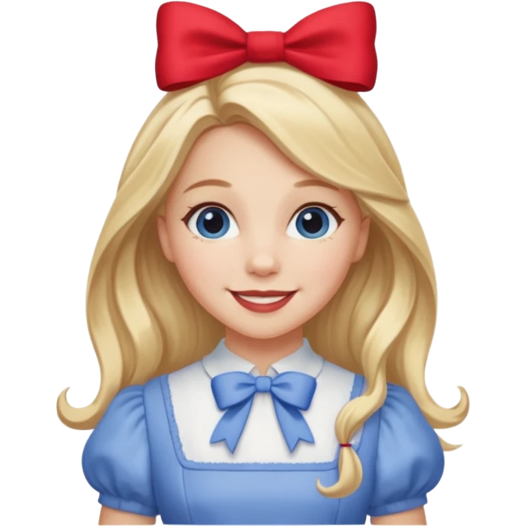 Dorothy Gale from The Land of Oz with long blonde hair, periwinkle outfit, red bow emoji
