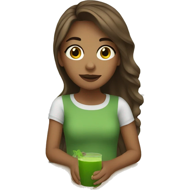 Brown haired girl drinking Green juice  emoji